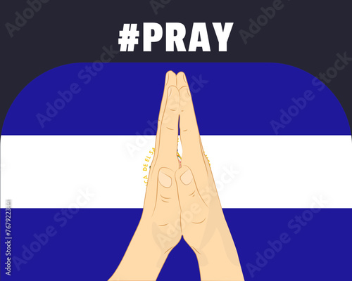 Pray for El Salvador, help or support concept, El Salvador flag with praying hands
