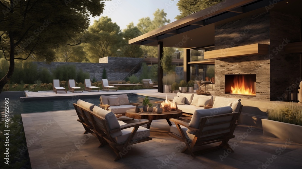 Indulgent outdoor living space with kitchen, fire pit lounge, and plunge pool
