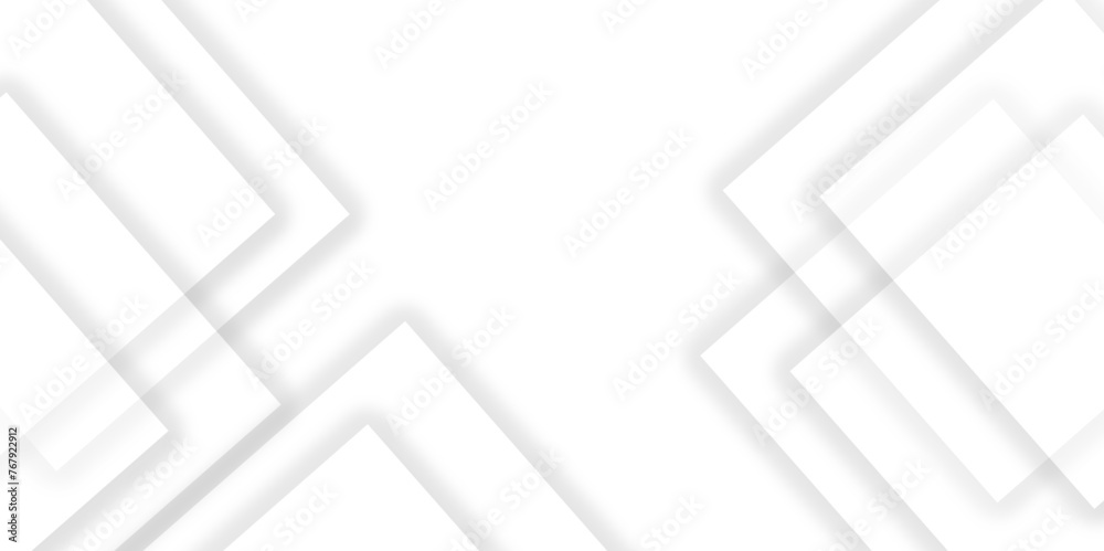 Abstract white background design with layers of textured white transparent material in triangle and squares shapes. White color technology concept geometric line vector white light grey background.	
