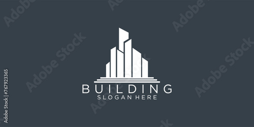 Building logo line business card. Creative real estate logo and business card design template vector icon.