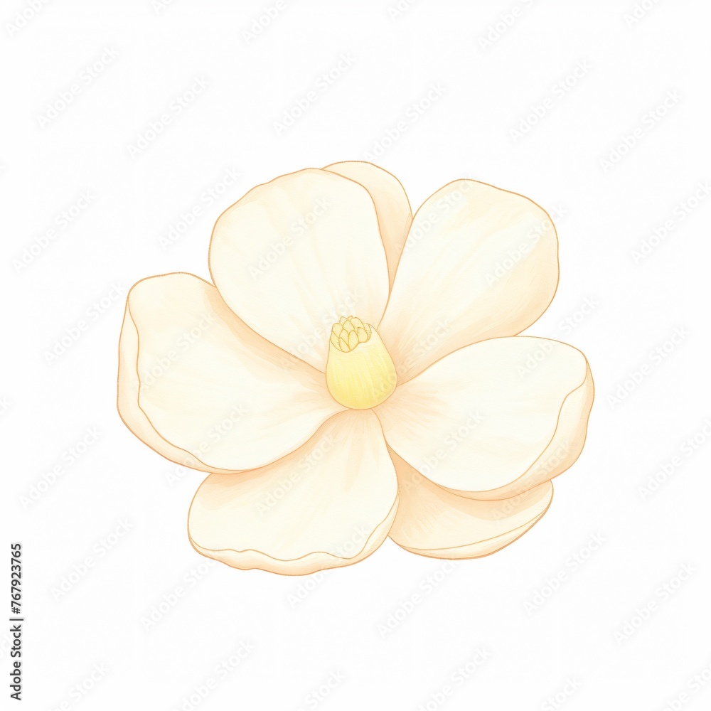 A watercolor gardenia its creamy petals exuding a soft fragrance painted against a white background embodying grace