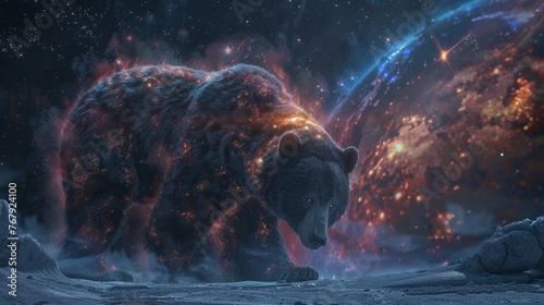 A colossal bear made of dark matter with eyes of Bitcoin