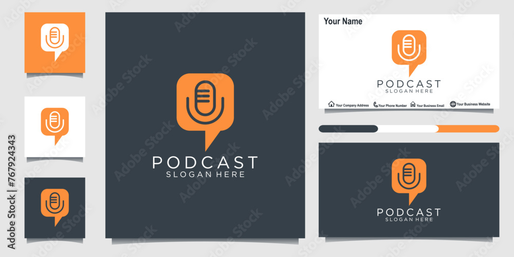 Bubble chat podcast logo design and business card Bubble chat podcast logo design and business card