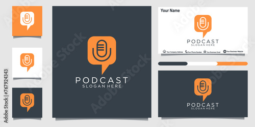 Bubble chat podcast logo design and business card 