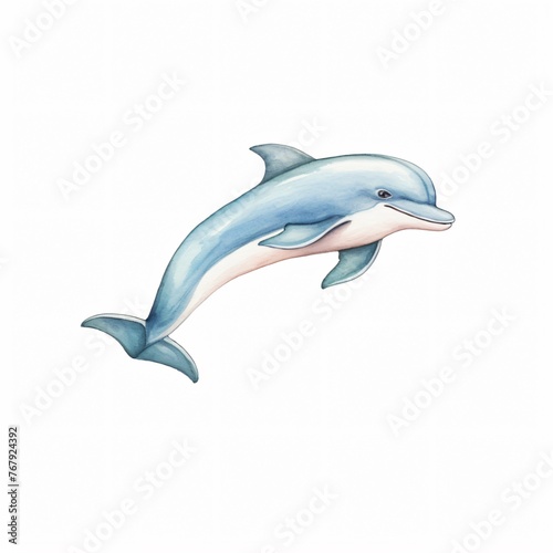 Adorable dolphin calf leaping with joy against a stark white background capturing the essence of marine life