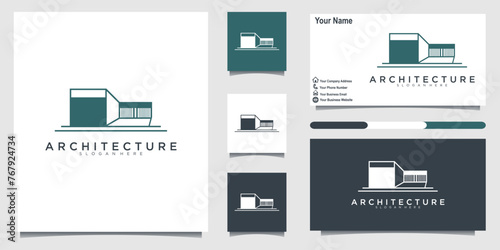 Building logo line business card. Creative real estate logo and business card design template vector icon.