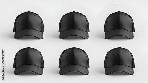 Cap mockup set Isolated realistic black baseball cap, generative Ai