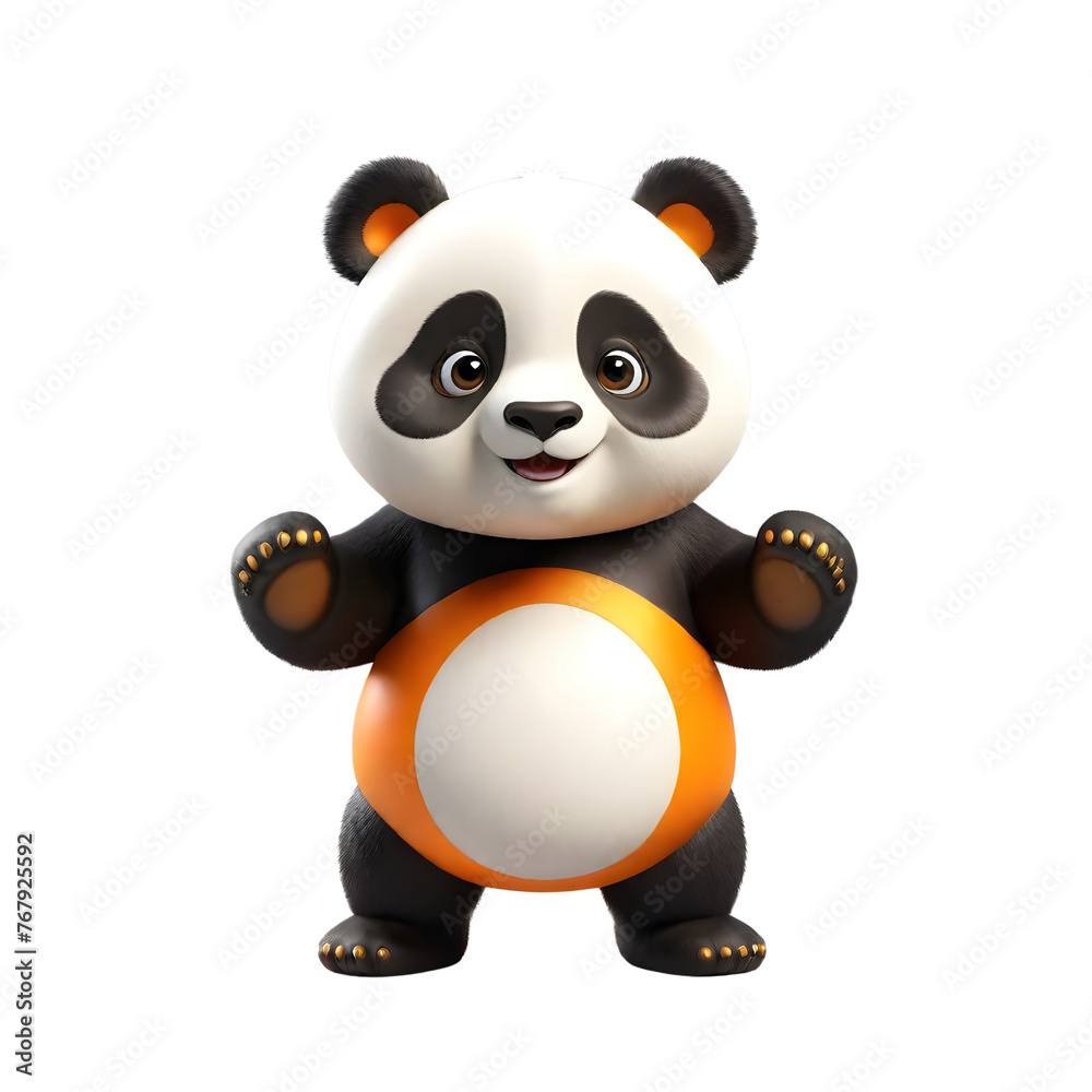 Naklejka premium 3d rendering of cartoon panda on Isolated transparent background png. generated with AI