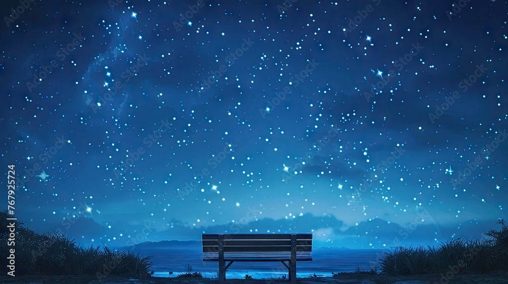 Peaceful and serene outdoor night scene, under a sky dotted with stars, tranquil and relaxing atmosphere conducive to sleep, a view of the twinkling stars in the night sky,  
