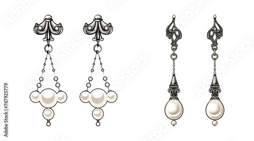 Two earrings with pearls hanging from each, displayed against a plain background.