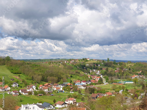 village Milanovac in Virovitica-Podravina County on green hills - spring landscape  Croatia