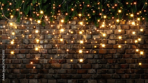 photo realistic christmas lights laid out beautifully for top down photo dim lighting brick background  