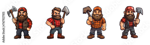 A collection of poses showcasing a lumber man in action.