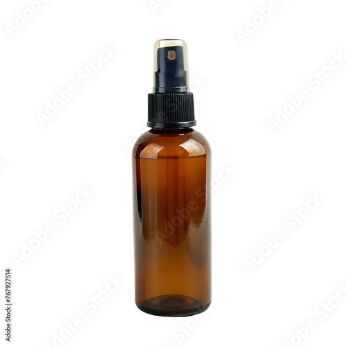 Dark brown glass bottle with a dropper isolated on transparent background.