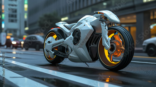 Futuristic motorcycle on the road