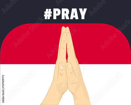 Pray for Monaco, help or support concept, Monaco flag with praying hands
