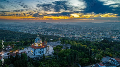 Stunning view of a the Sanctuary of Sameiro in Braga, Portugal, during sunset