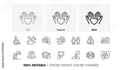 Augmented reality, Ranking star and Like line icons. Pack of Women group, Family insurance, Interview icon. Disability, Vip clients, Video conference pictogram. Discrimination. Line icons. Vector