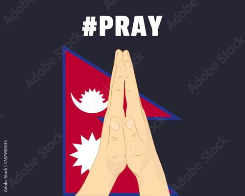 Pray for Nepal, help or support concept, Nepal flag with praying hands
