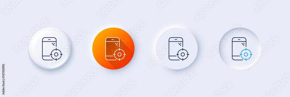 Seo phone line icon. Neumorphic, Orange gradient, 3d pin buttons. Smartphone targeting sign. Traffic management symbol. Line icons. Neumorphic buttons with outline signs. Vector