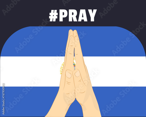 Pray for Nicaragua, help or support concept, Nicaragua flag with praying hands