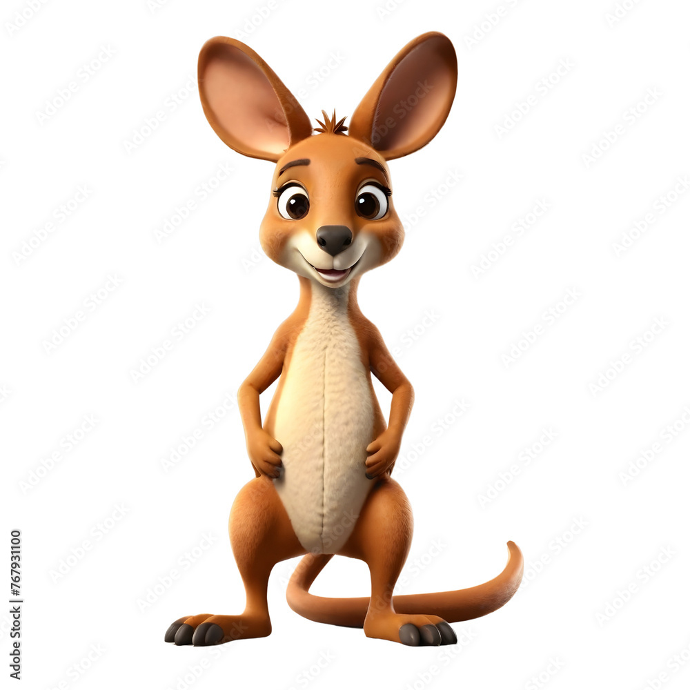 3d rendering of cartoon kangaroo on Isolated transparent background png. generated with AI 3d rendering of cartoon kangaroo on Isolated transparent background png. generated with AI