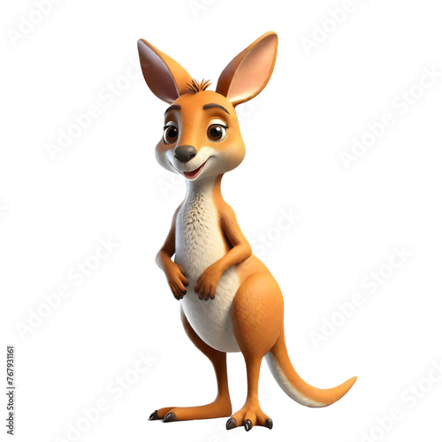 3d rendering of cartoon kangaroo  on Isolated transparent background png. generated with AI