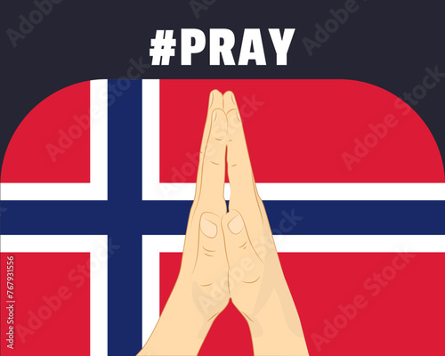 Pray for Norway, help or support concept, Norway flag with praying hands