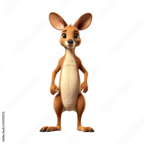 3d rendering of cartoon kangaroo  on Isolated transparent background png. generated with AI