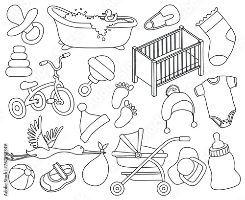 Newborn infant themed cute doodle set.