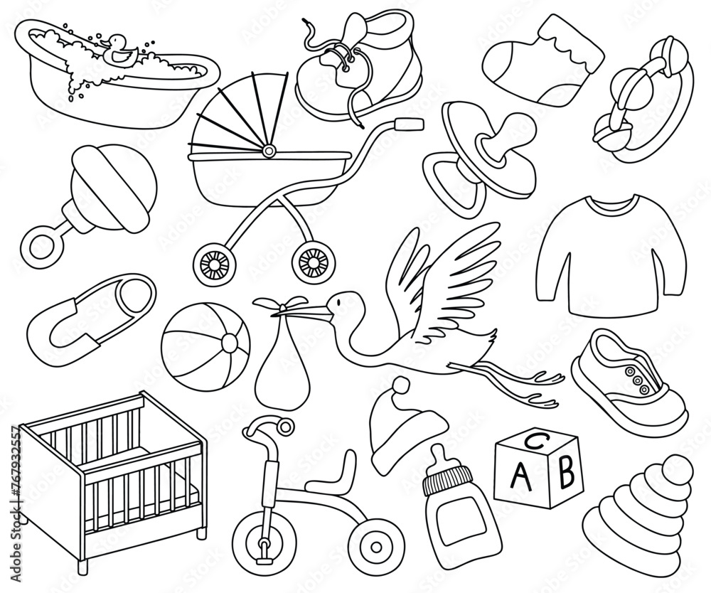 Obraz premium Newborn infant themed cute doodle set.