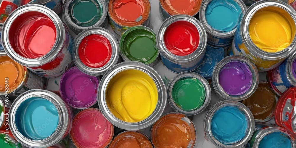 Paint cans with colors on white background. Paint cans with colors on white background.