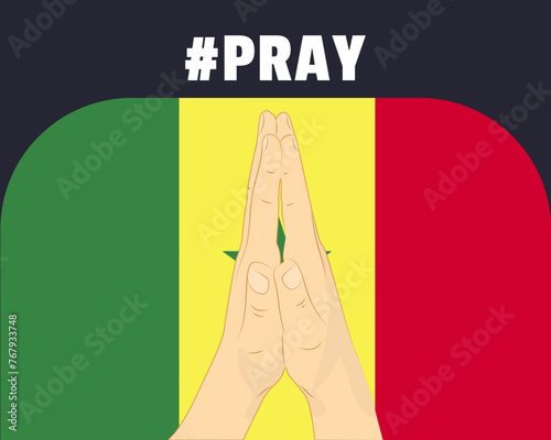 Pray for Senegal, help or support concept, Senegal flag with praying hands