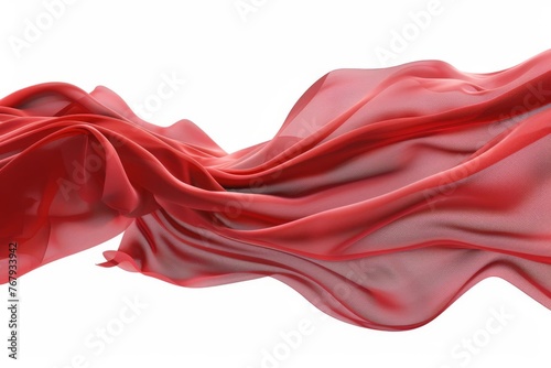 Flowing red fabric drapery isolated on white background, 3D render