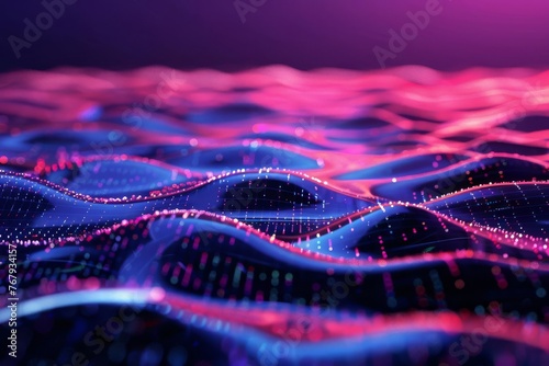 Futuristic digital landscape with glowing data streams, abstract cyberspace concept illustration