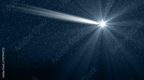 Christmas star of the Nativity of Bethlehem, Nativity of Jesus Christ with rays of light. Background of the night starry sky and bright star.