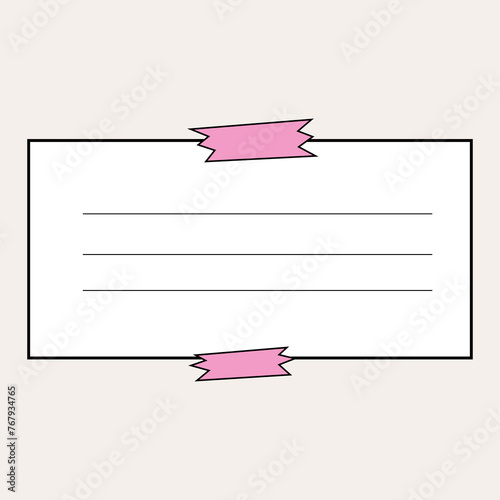 A rectangular paper cutout with hand-drawn lines for handwriting DIY, suitable for sticking on notebooks or gifts, with torn purple ribbons in vector format photo