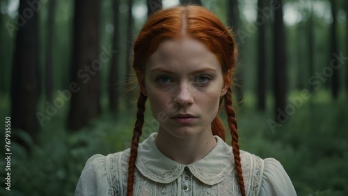 Girl with red hair in the forest