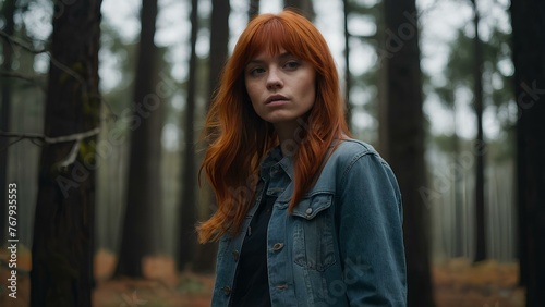 Girl with red hair in the forest