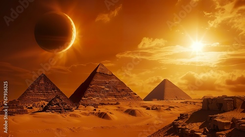 70s styled Egyptian adventure, unraveling genetic engineering mysteries during a solar eclipse