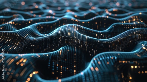 Stream of consciousness in AI development, a fluid amalgamation of code evolving into patterns of artificial thought , 3D illustration