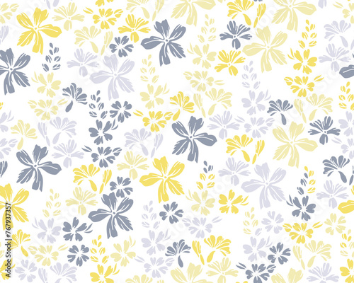 Little meadow buttercup flowers endless pattern vector design. Ditsy rustic