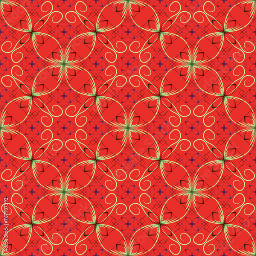Modern art deco geometric floral vector seamless pattern. Fabric print design.