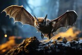 Night bat on flight in a mysterious cave., generative IA