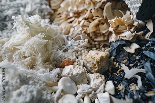 A close-up of biodegradable materials contrasting with synthetic plastic photo