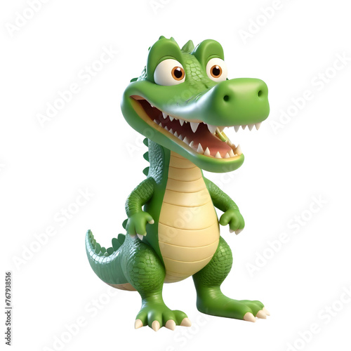 3d rendering of cartoon crocodile on Isolated transparent background png. generated with AI © Shilpi