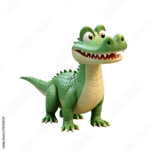 3d rendering of cartoon crocodile on Isolated transparent background png. generated with AI