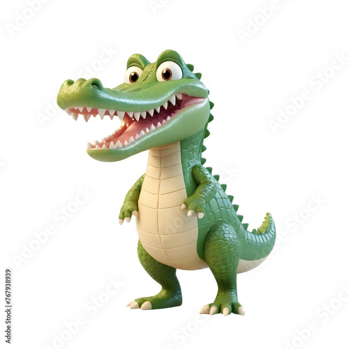 3d rendering of cartoon crocodile on Isolated transparent background png. generated with AI