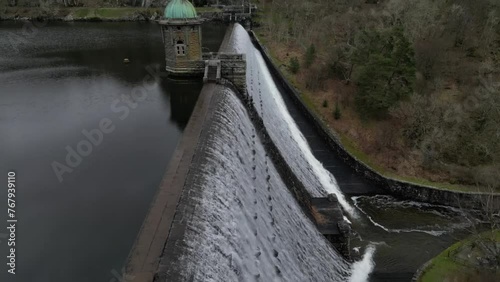 Drone footage over Pen y Garreg Dam in Elan Valley Village, Wales, UK