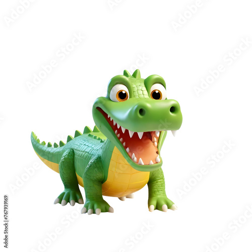 3d rendering of cartoon crocodile on Isolated transparent background png. generated with AI © Shilpi